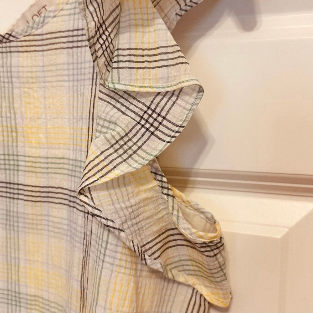 LOFT Ruffle Sleeve Plaid Blouse Cottagecore Lightweight Top Small - Picture 4 of 6
